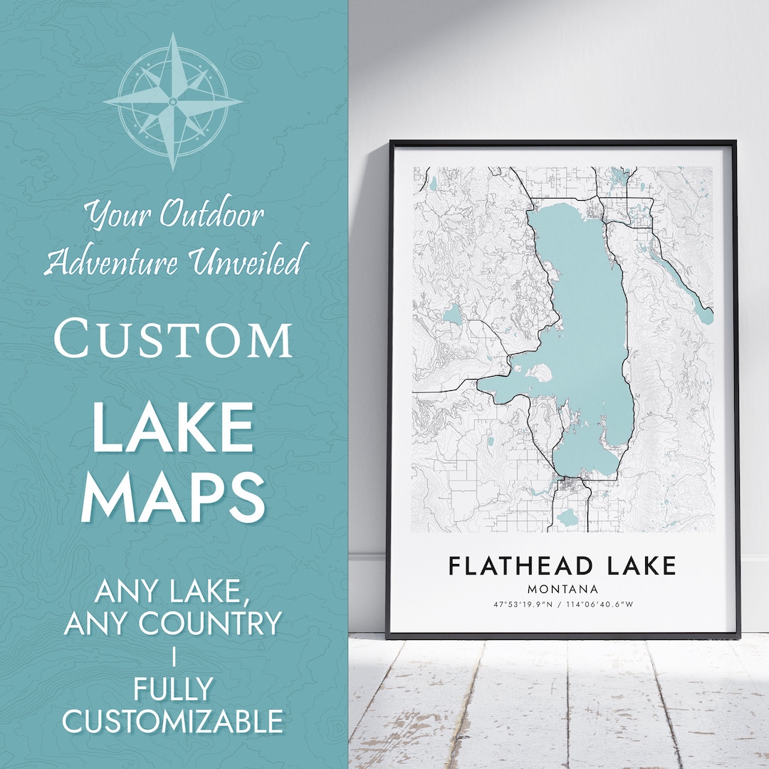 Custom Lake Map Print: Personalized Printable Lake Art (digital ...