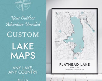 Impresión personalizada de mapas de lagos: Arte imprimible personalizado de lagos (descarga digital)