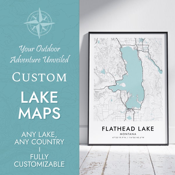 Custom Lake Map, Lake Map Print, Lake House Art, Lake Gift Art, Lake Poster, Map Art, Wall Art - Digital Download,