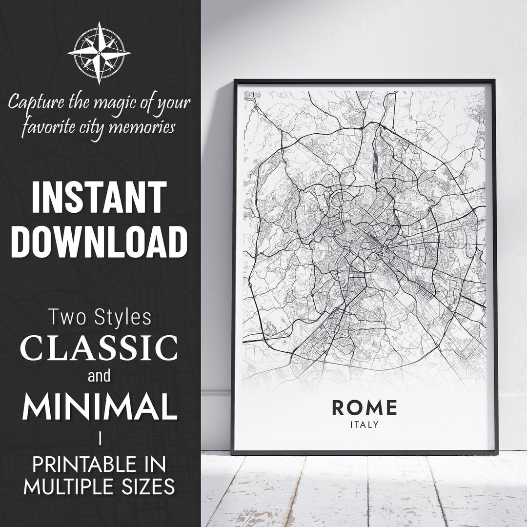 Rome Map Print | Rome, Italy City Map Art | Roma, Italia | Custom ...