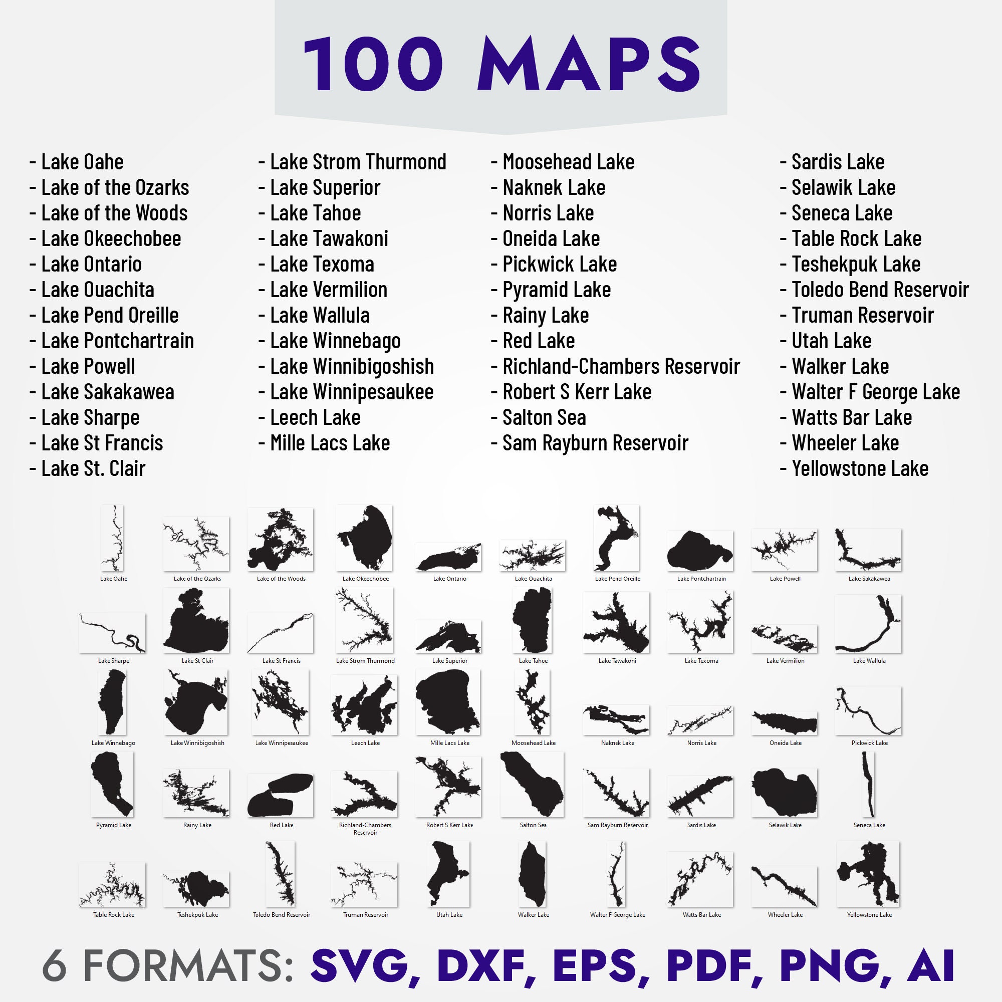 100 USA Lake Maps SVG Bundle: Laser Cut Files (digital Download) - Etsy