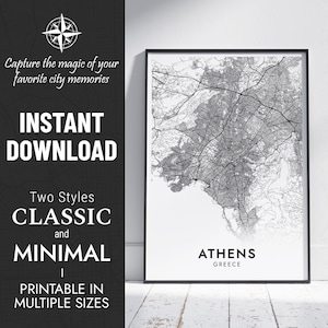 Athen Karte Drucken | Athen, Griechenland Stadt Karte Kunst | Personalisiertes Poster | Druckbare Karte | Personalisiertes Geschenk SOFORTIGER DIGITALER DOWNLOAD
