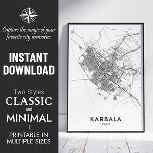 Impressão do mapa de Karbala de <br> Entrega Rápida? Arte do mapa da cidade de Karbala, Iraque | pôster personalizado | Mapa para impressão | Presente personalizado | DOWNLOAD DIGITAL INSTANTÂNEO