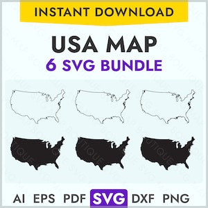 Kaart van de VS SVG clipart silhouet VS kaart vector bundel, geschetst Verenigde Staten kaart vorm png, dxf, eps, ai, pdf-bestand voor lasergravure graveren