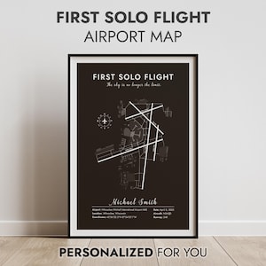 First Solo Flight Airport Map, Custom Runway Poster, Pilot Gift, Student Aviator Keepsake, Aviation Art, Digital Airport Diagram Print