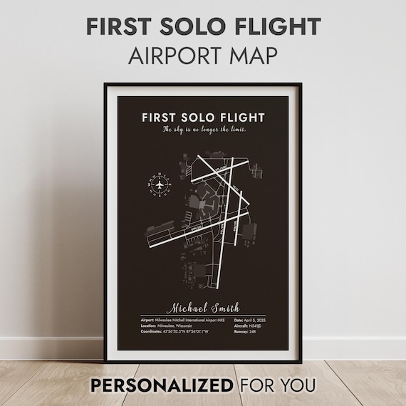 Personalized First Solo Flight Airport Map: Pilot Aviation Art (Digital Download)