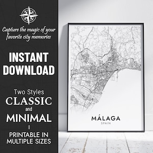 Malaga Karte Drucken | Malaga, Spanien Stadtplan Kunst | Personalisiertes Poster | Druckbare Karte | Personalisiertes Geschenk SOFORTIGER DIGITALER DOWNLOAD
