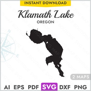 Klamath Lake Oregon SVG Map Shape Silhouette, Vector Lake Map Laser Cutting Engraving Cricut, Glowforge, CNC, pdf, dxf, eps, png
