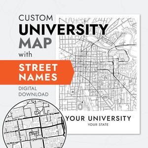 Carte de l'université personnalisée avec les noms des rues, affiche de la carte du campus avec étiquettes de rue, cadeau carte de l'obtention du diplôme d'études secondaires, carte imprimable de l'université