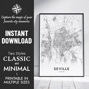 Stampa mappa di Siviglia / Arte mappa della città di Siviglia, Spagna / Poster personalizzato / Mappa stampabile / Regalo personalizzato / DOWNLOAD DIGITALE IMMEDIATO