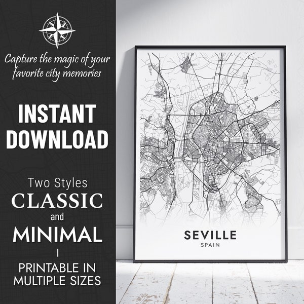 Seville Map Print | Seville, Spain City Map Art | Custom Poster | Printable Map | Personalized Gift | INSTANT DIGITAL DOWNLOAD