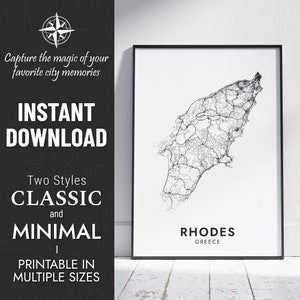 Rhodos Karte Drucken | Rhodos, Griechenland Stadt Karte | Rhodos | Personalisiertes Poster | Druckbare Karte | Personalisiertes Geschenk SOFORTIGER DIGITALER DOWNLOAD