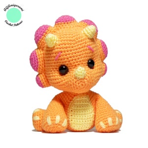 Crochê Triceratops PADRÃO, Amigurumi Dinossauro Padrão PDF, Crochê Brinquedo DIY