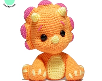 Crochet Triceratops PATTERN, Amigurumi Dinosaur Pattern PDF, Crochet Toy DIY