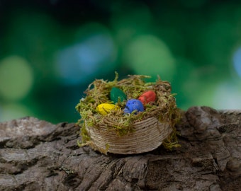 Easter Fairy Eggs, Easter miniature Basket, Fairies Basket, Handmade Gift, Dollhouse Accessories, Fairy Garden