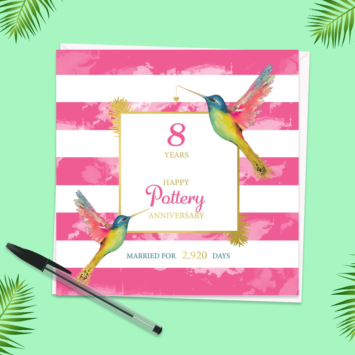 Happy 8th Anniversary Card Pottery Etsy