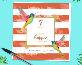 Happy 7th Anniversary Card - Copper
