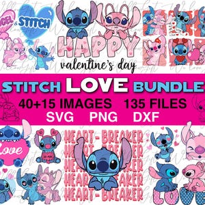 Stitch & Angel SVG-bundel, Stitch Love SVG, Angel SVG, Stitch png, Love Bundle, Cute Love-clipart, Angel png, kleuren Stitch, Cricut-bestanden