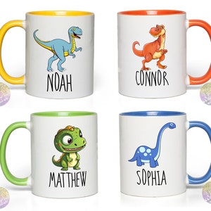Custom Children&#39;s Cup, Dinosaur Hot Chocolate Cup, Child Mug, Kid Gift, Dino Mug, Custom Accent Mug, Fun Mug for Kids, Birthday Gift for He