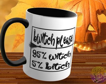 Taza de bruja, 95% bruja - 5 perras. Regalo divertido, regalo de Halloween, taza de café/té, taza de bruja, regalo para ella.