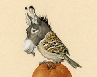 Fine Art Print - SPATZESEL - Donkey Bird - from "The Three Oranges" by Olga Dugina