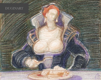 THE LADY at DINNER - original graphic work by Andrej Dugin.