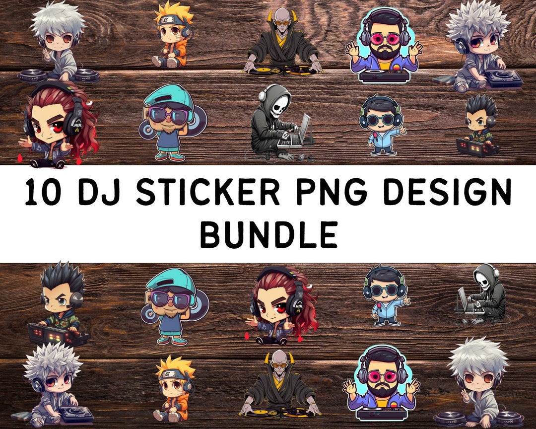 DJ Sticker Bundle: Anime Music Lover Stickers (PNG, Instant Download ...