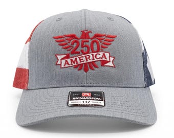 Richardson 112 America 250th Anniversary Embroidered Cap, Adjustable, Patriotic Red White and Blue Mesh