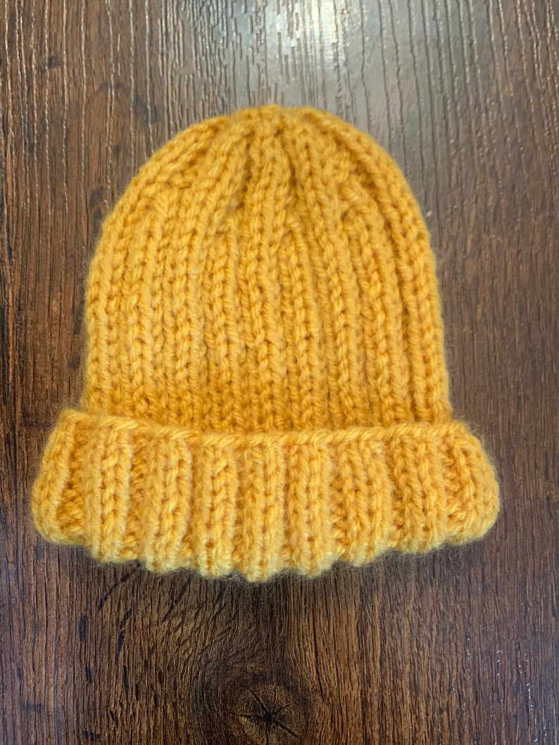 Mustard Hand knitted personalised baby hat
