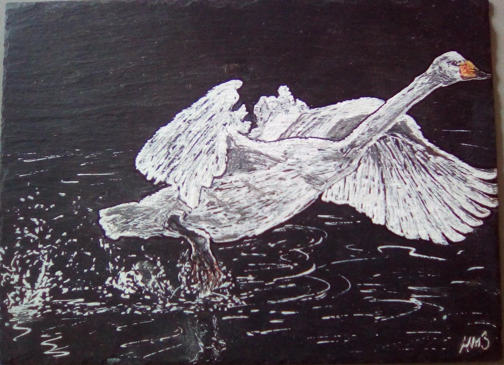 Peinture de Cygne sur Ardoise