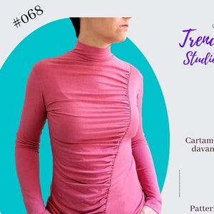 Turtleneck top. Sewing pattern #068, PDF instant download, sizes from 40 to 50.