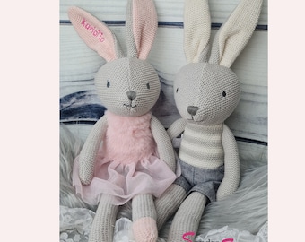 Kuscheltier Hase mit Namen bestickt / Geschenk zur Geburt / Taufgeschenk