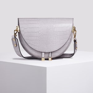 Croco Leather Messenger Bag In Grey