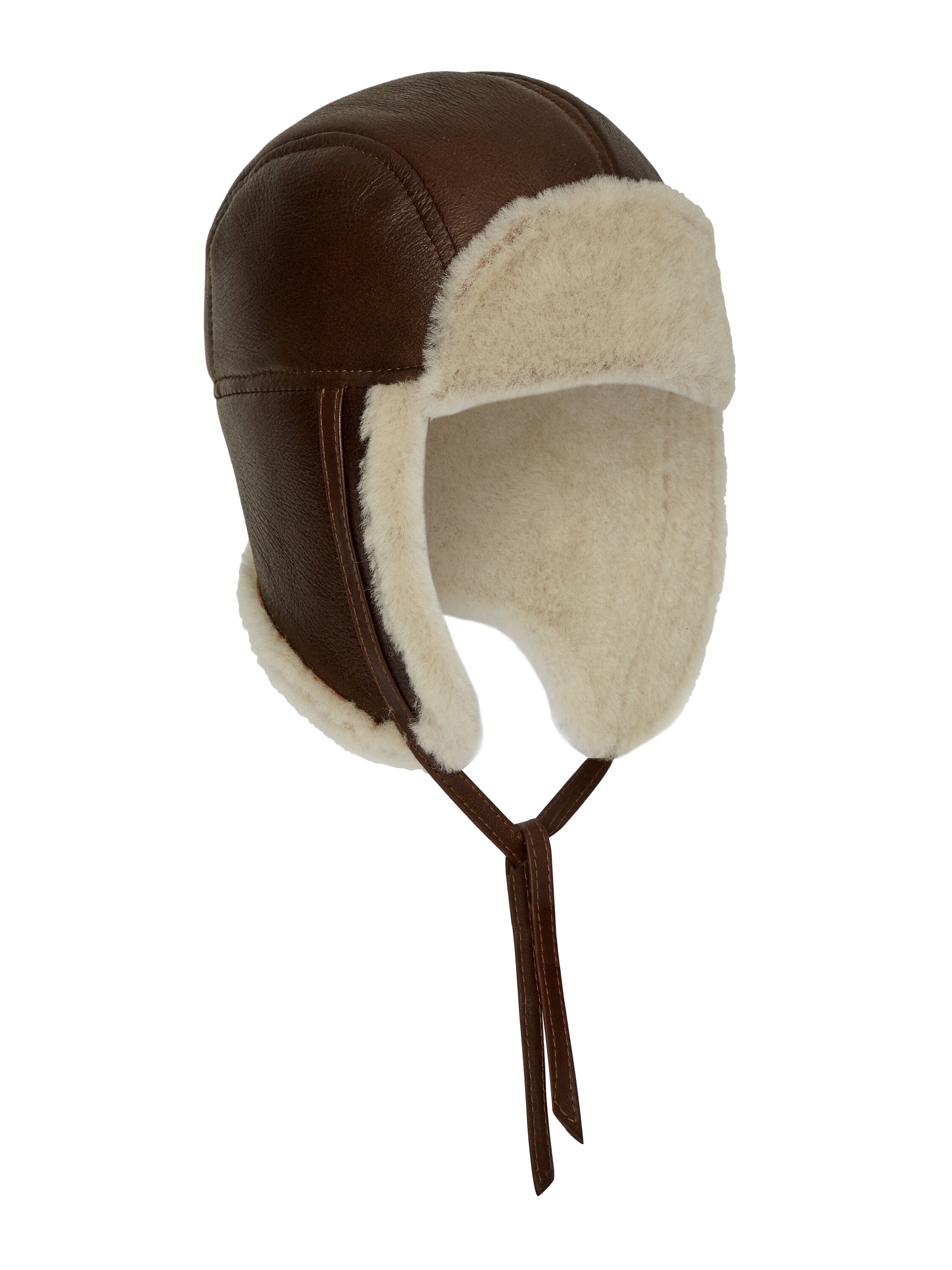 Unisex Shearling Aviator Hat in Brown 