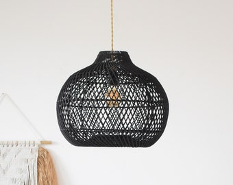 Handmade Rattan Lampshade KANAWA BLACK | Wicker Chandelier Lighting | Black Rattan Hanging Lamp  | Woven Pendant Light |  Boho Home Decor