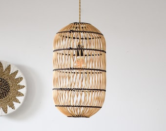 Handmade Rattan Hanging Lampshade MANUI | Woven Boho Lampshade | Bedroom Plug In Pendant Lamp | Ceiling Victorian Hanging Light Fixture