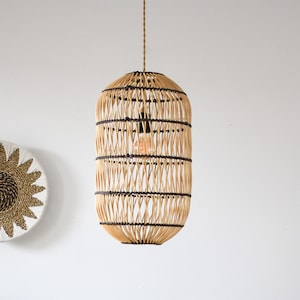 Handmade Rattan Hanging Lampshade MANUI | Woven Boho Lampshade | Bedroom Plug In Pendant Lamp | Ceiling Victorian Hanging Light Fixture