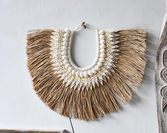 KAWE - Seagrass/Raffia shell necklace, tribal wall hanging