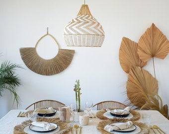 Handmade Rattan Pendant Light HULUA WHITE |  Wicker Lampshade | Boho Chandelier | Kitchen Island Lighting | Boho Decor | Wicker Hanging Lamp