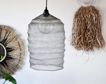 Wire mesh pendant lighting WATU silver | wabi sabi wire pendant light | kitchen island industrial lampshade | bedisde hanging lamp