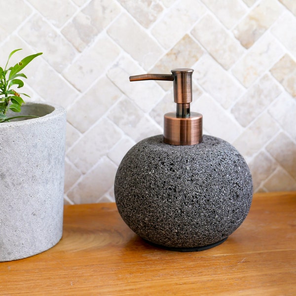 Lava stone hand soap dispenser with bronze or silver pump, natural stone liquid soap dispenser, bathroom decor