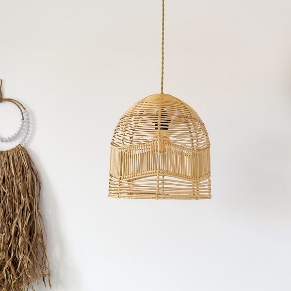 Handgefertigte Rattan Pendelleuchte ALOR | Küchenbeleuchtung aus Korbgeflecht | Rattan-Lüster | Hängelampenschirm | Boho Deckenleuchte | Hängelampe