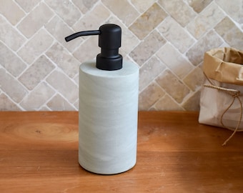 Zeolite stone soap dispenser cylinder shape | Natural Stone Hand Soap Dispenser | Bathroom Decor | Soap Holder Bronze, Black or Silver pump