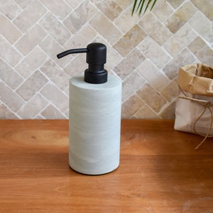 Zeolite stone soap dispenser cylinder shape | Natural Stone Hand Soap Dispenser | Bathroom Decor | Soap Holder Bronze, Black or Silver pump