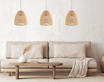 Handmade Rattan Lampshade SUMBA | Bedroom Pendant Lighting | Kitchen Island light Fixture | Farmhouse Chandelier | Plug In Pendant Lamp