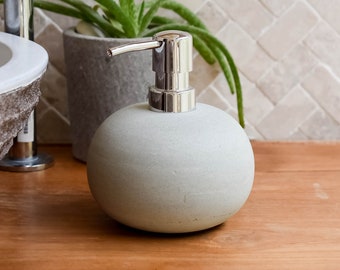 Zeolite stone soap dispenser oval shape with bronze or silver pump, natural stone liquid soap dispenser with pump