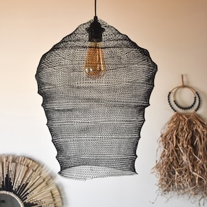 Metal wire mesh pendant lamp shade MONDU black Kitchen Island Light Fixture wabi sabi wire pendant light black hanging pendant lamp zdjęcie 2