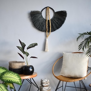 Hoga - raffia wall hanging, black washed colour seagrass wall decor