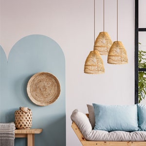 Handmade Rattan Lampshade BUNAKEN | Kitchen Island Lighting | Wicker Pendant Light Shade | Moroccan Lamp | Bedside Hanging Light | Boho Deco