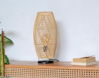 Handmade rattan lamp shade for table lamp MUNA | Wicker table lamp | Bohemian lampshade | Bedside lamp | Boho decor light | Office desk lamp